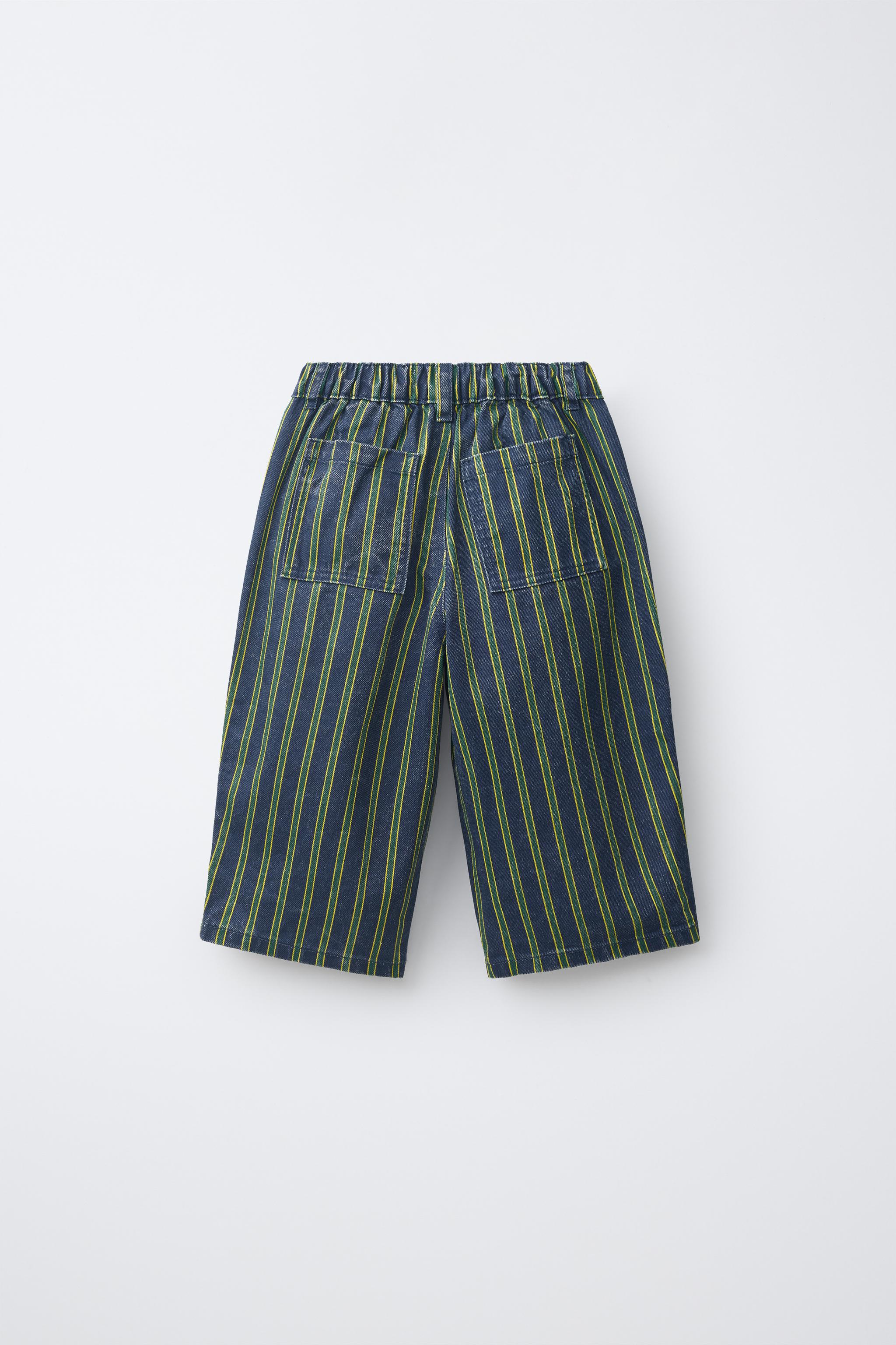 STRIPED TWILL BAGGY PANTS
